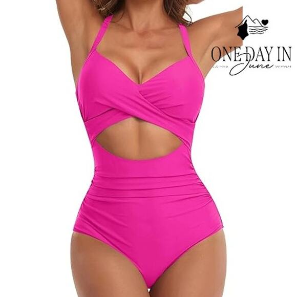 Eomenie Cross Front Cut Out One Piece Swimsuit Size M - Picture 1 of 7